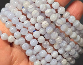 Blue Lace Agate Crystal Beaded Bracelet Stretch 1 size fits most 4mm 6mm