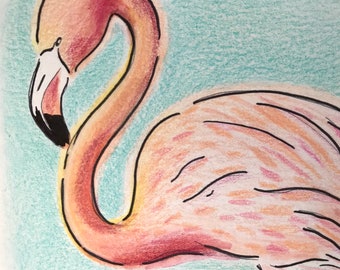 Flamingo Art Print Colored Pencil Artwork