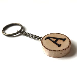 Monogram A Letter Wood Burned Tree Branch Keychain