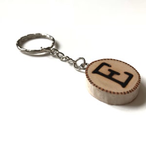 Wood Burned Letter E Wooden Keychain Tree Branch Monogram Keychain