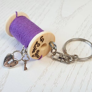 Cotton Anniversary Gift I Love You This Much Custom Cotton Reel Cotton Reel Keyring Sewing Gifts Keychain Keyring image 4