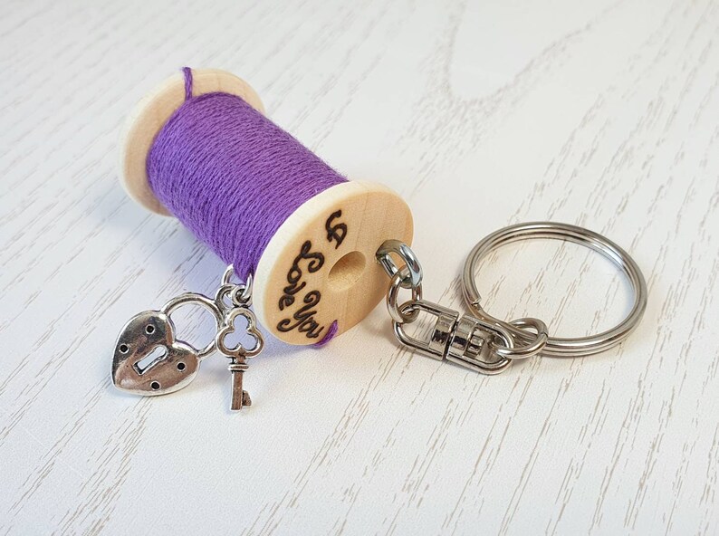 Cotton Anniversary Gift I Love You This Much Custom Cotton Reel Cotton Reel Keyring Sewing Gifts Keychain Keyring image 4