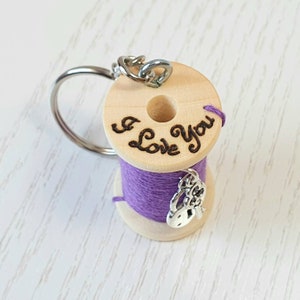 Cotton Anniversary Gift I Love You This Much Custom Cotton Reel Cotton Reel Keyring Sewing Gifts Keychain Keyring image 3