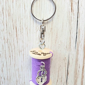 Cotton Anniversary Gift I Love You This Much Custom Cotton Reel Cotton Reel Keyring Sewing Gifts Keychain Keyring image 5