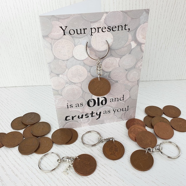 Coin Keyring Gift - Funny Gift Card - Old Coin Keyring - Birth Year Coin - 30th Birthday - 40th Birthday - Humorous Gift - Add on Gift