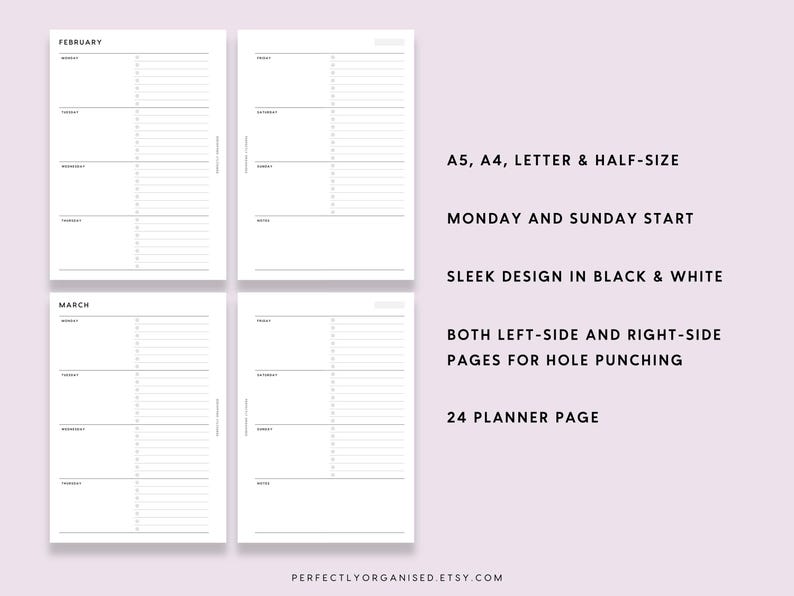 Week on 2 Pages Printable: Weekly Planner Pages (A5 A4 Letter PDF) - Etsy