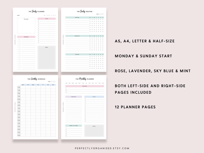 Planner Essentials Bundle Printable: Pastel Daily Weekly Monthly Pages ...