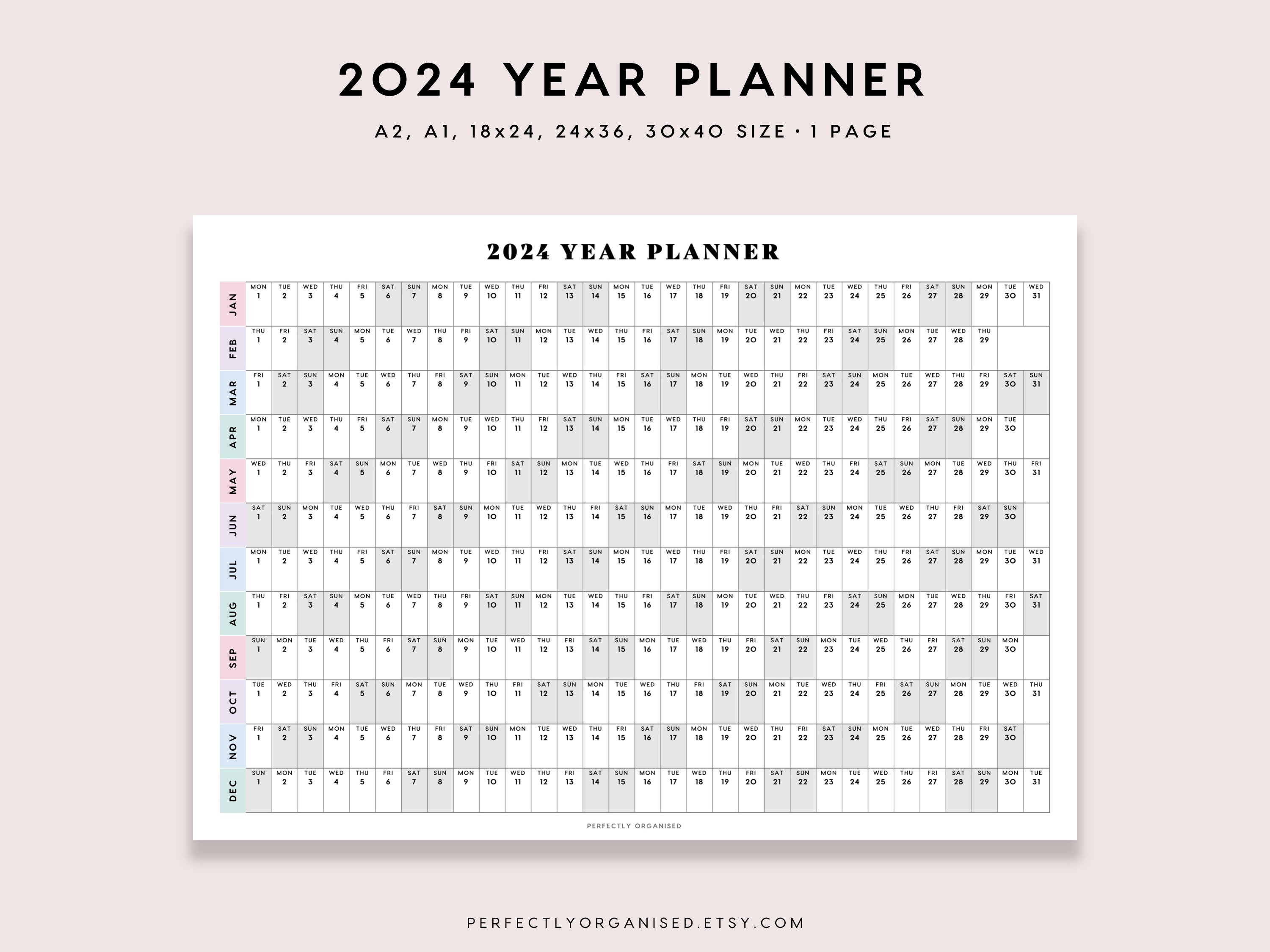 PRINTABLE 2024 Year Planner 2024 Large Wall Calendar 2024 - Etsy Australia