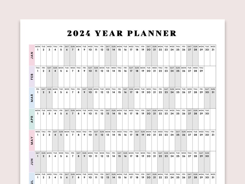 PRINTABLE 2024 Year Planner 2024 Large Wall Calendar, 2024 Year