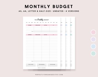 Monthly Budget Printable: Pastel Budgeting Pages (A5 A4 Letter PDF)
