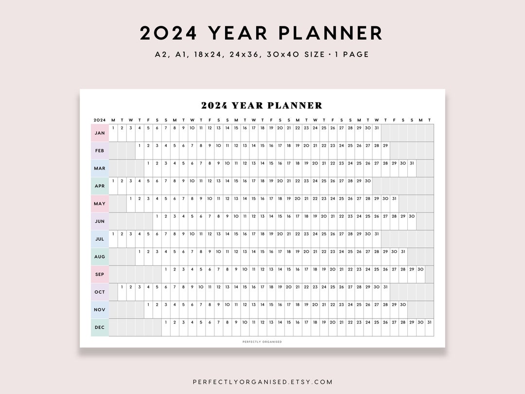 PRINTABLE 2024 Year Planner 2024 Large Wall Calendar 2024 Etsy