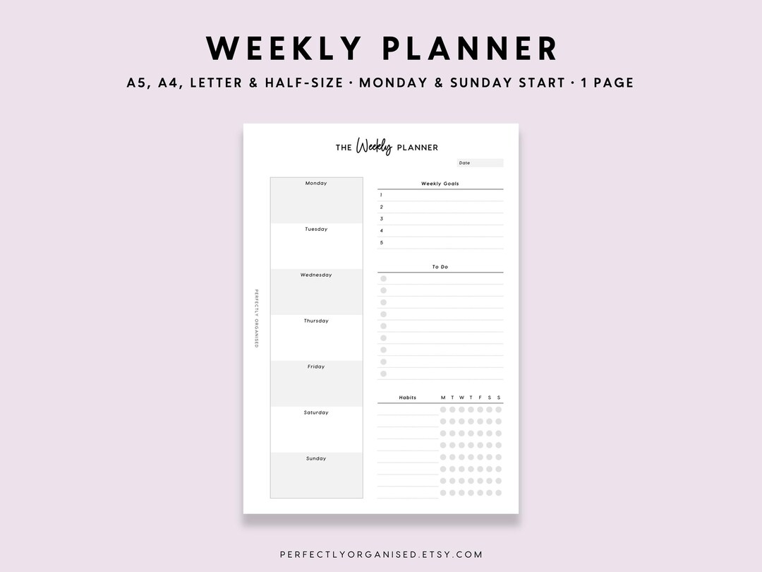Weekly Planner Printable: Pastel Week on 1 Page (A5 A4 Letter PDF) - Etsy