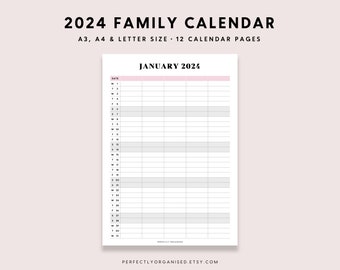 PRINTABLE 2024 Family Calendar 2024 Family Planner Printable, 2024 Desk  Calendar, 2024 Monthly Calendar, Pastel, A3 A4 Letter 
