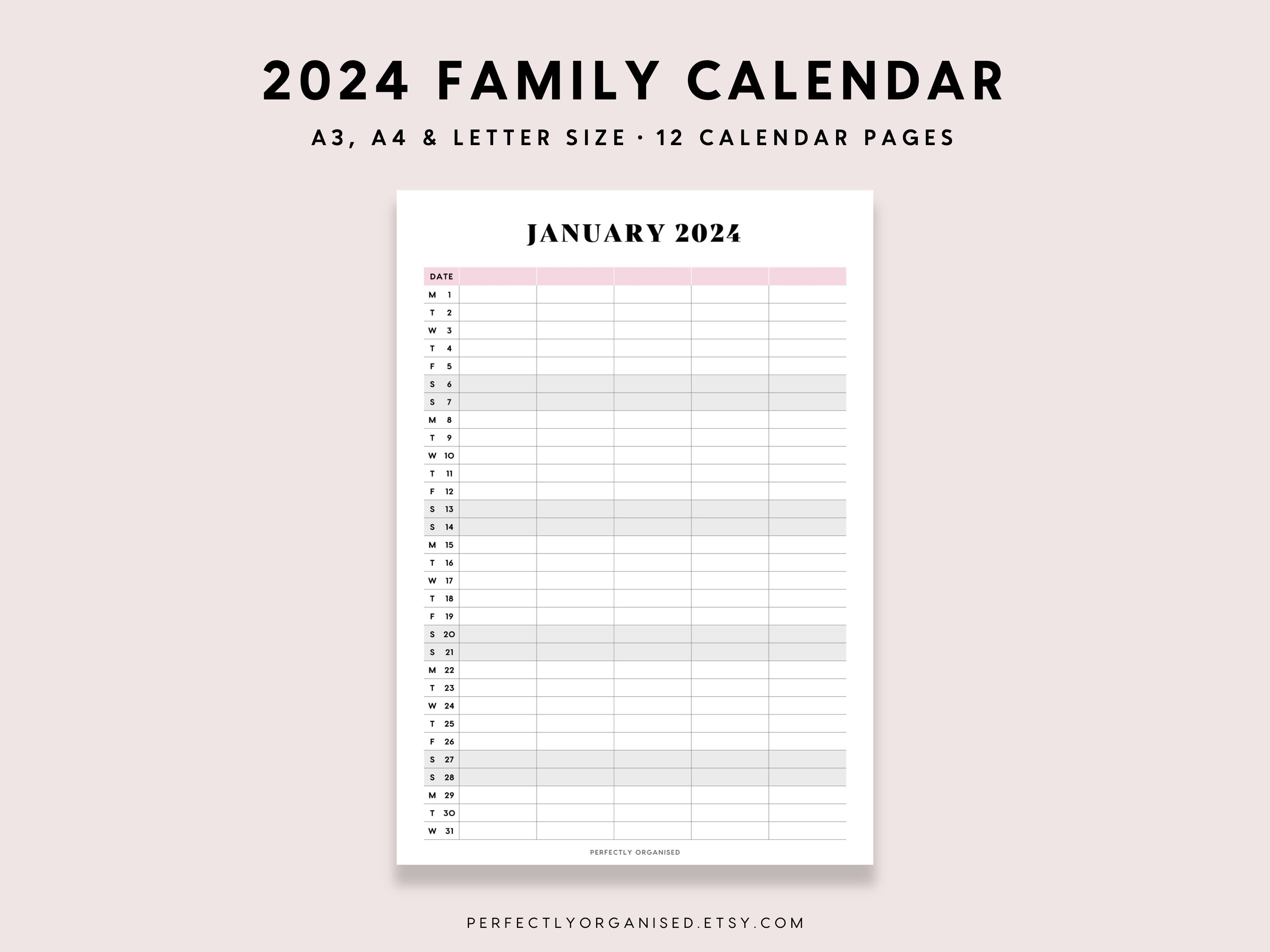 PRINTABLE 2024 Family Calendar 2024 Family Planner Printable, 2024