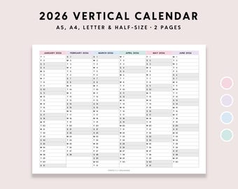 2026 Vertical Calendar Printable: Pastel Foldout Yearly Calendar (A5 A4 Letter PDF)
