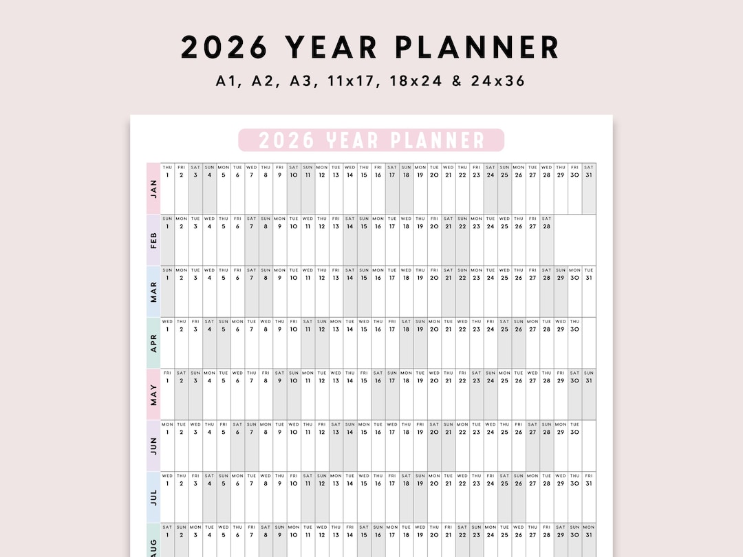 2026 Year Planner Printable: Large Wall Calendar (A1 A2 A3 11x17 18x24 ...