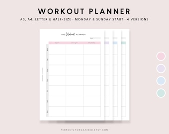 Workout Planner Printable: Pastel Fitness Tracking Page (A5 A4 Letter PDF)