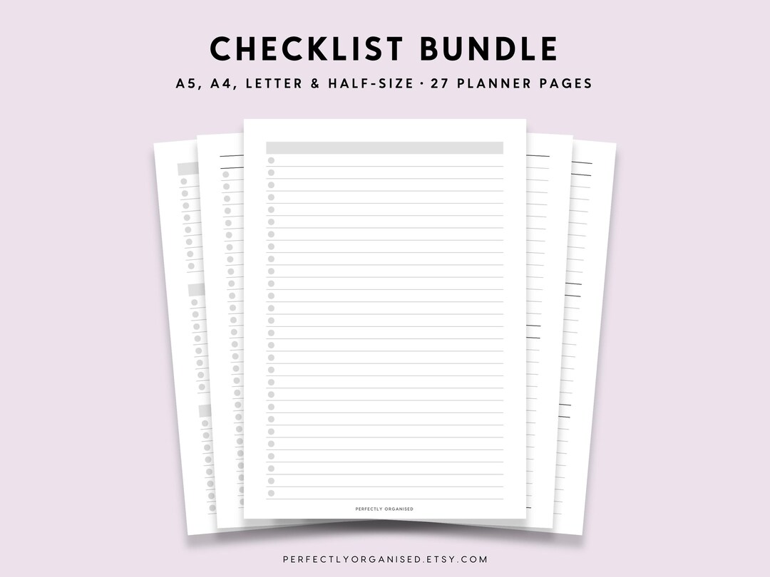 Checklist Bundle Printable: to Do List Pages (A5 A4 Letter PDF) - Etsy