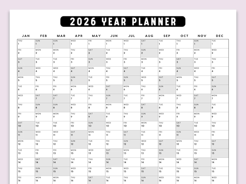 2026 Year Planner Printable: Large Wall Calendar (A1 A2 A3 11x17 18x24