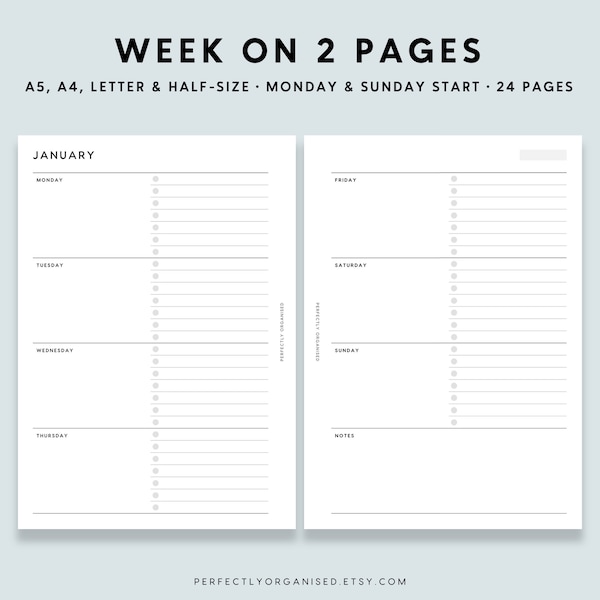 PRINTABLE Week On 2 Pages (To-Do) | Weekly Planner, Weekly Plan, Weekly Schedule, Weekly Planning, Classic, A5 Half-size A4 Letter