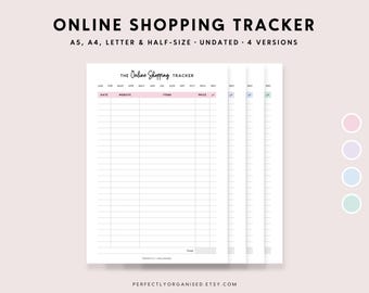 Online Shopping Tracker Printable: Pastel Budgeting Pages (A5 A4 Letter PDF)