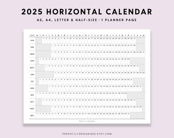 2025 Horizontal Calendar | 2025 Foldout Planner, 2025 Folding Calendar, Classic, A5 Half-size A4 Letter PRINTABLE
