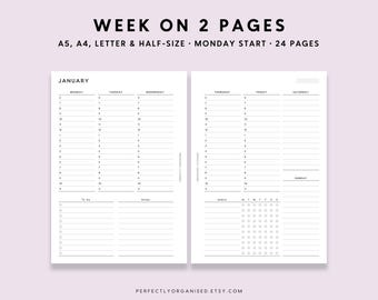 Week On 2 Pages Printable: Weekly Planner Pages (A5 A4 Letter PDF)