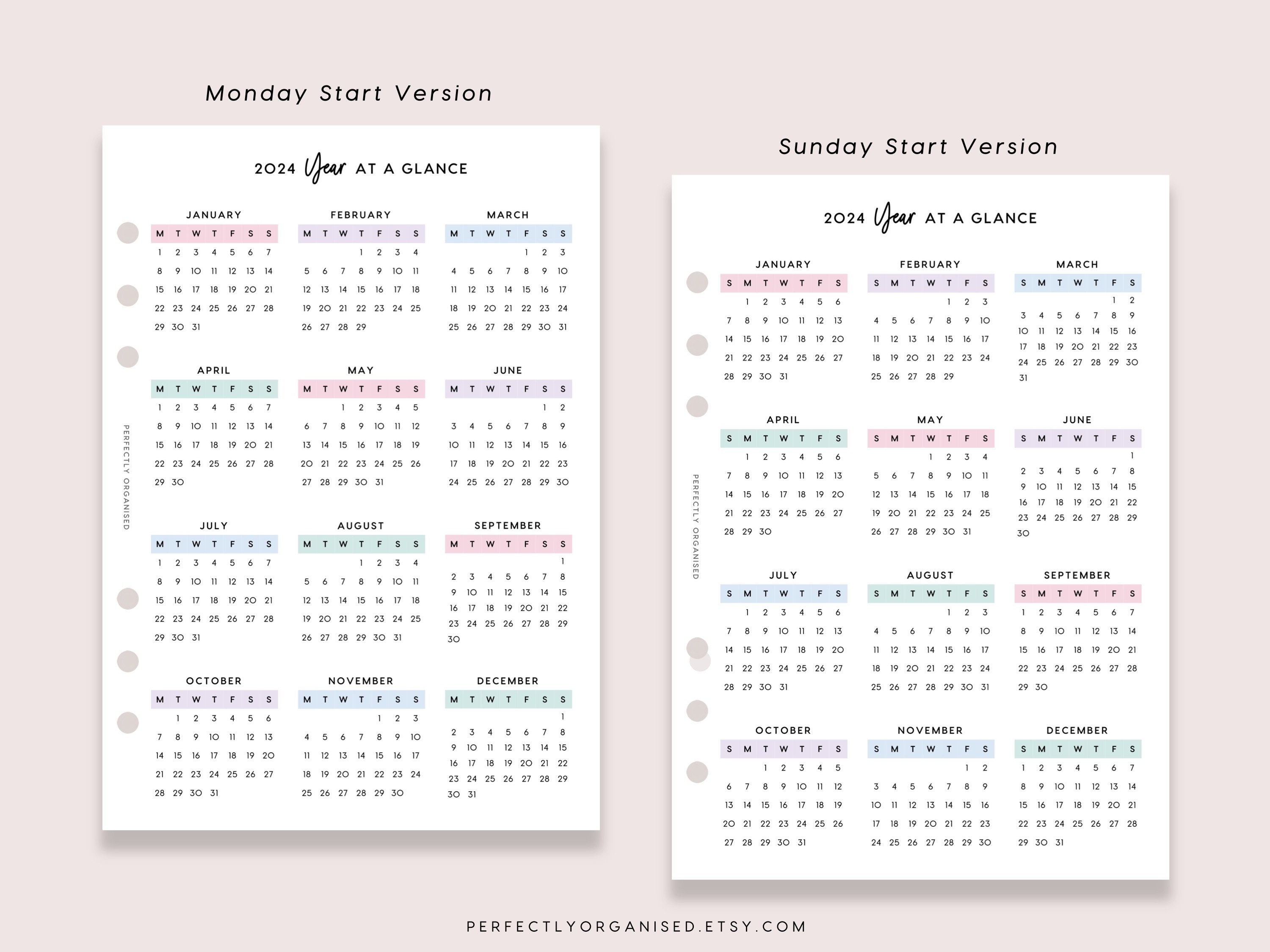 PRINTABLE 2024 Year at Glance & Important Dates 2024 Etsy