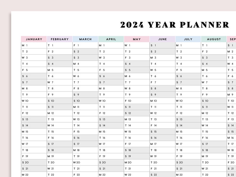 PRINTABLE 2024 Year Planner 2024 Large Wall Calendar 2024 Etsy Australia