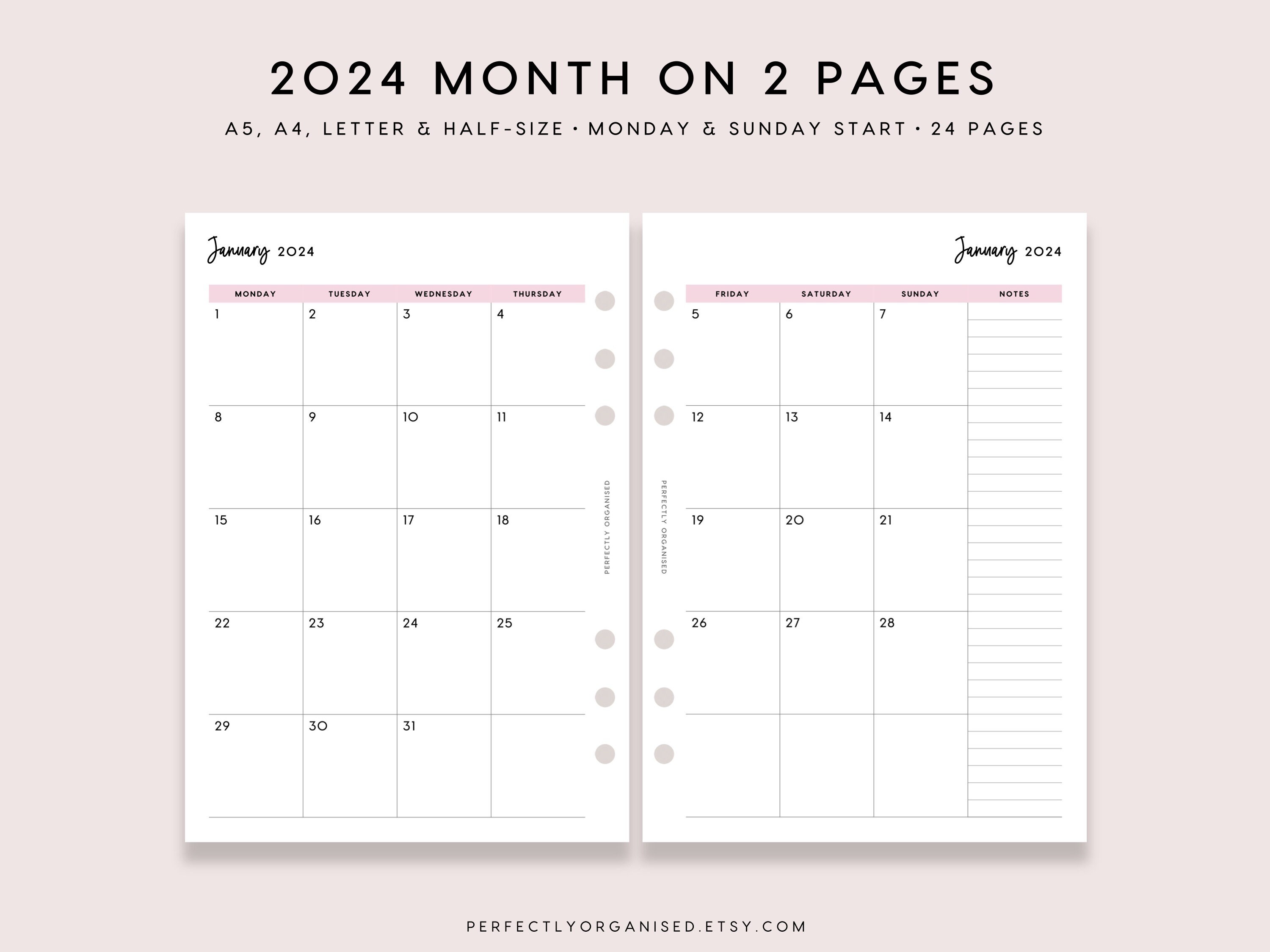 2024 Monthly Agenda Refills – A5, Half Letter Printable – Philomene –  Philomene Paper Goods