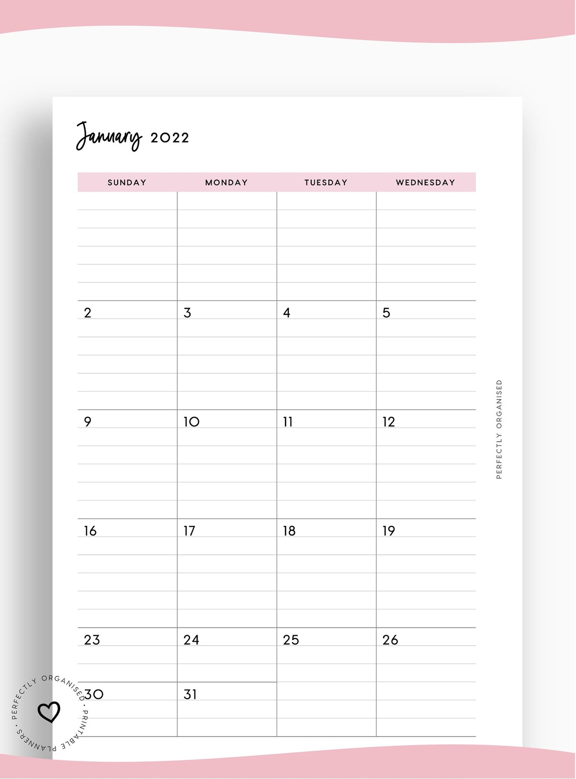 new printable 2022 lined month on 2 pages 2022 monthly etsy