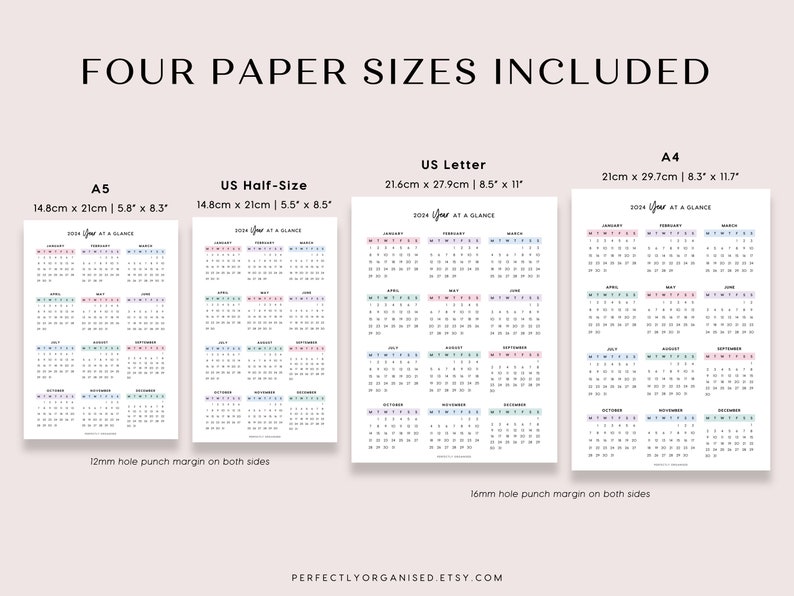 PRINTABLE 2024 Year at Glance & Important Dates 2024 Calendar, 2024 Planner, 2024 Overview