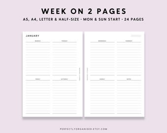 Week On 2 Pages Printable: Weekly Planner Pages (A5 A4 Letter PDF)