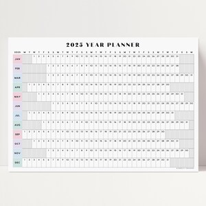 2025 Year Planner 1 | 2025 Large Wall Calendar, 2025 Year Calendar, 2025 Horizontal Calendar, Pastel, A1 A2 18x24 24x36 30x40 Size PRINTABLE