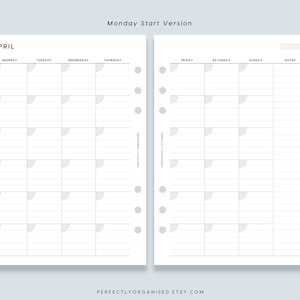 PRINTABLE Lined Month on 2 Pages Undated Monthly Planner, Monthly Inserts, Monthly Calendar ...