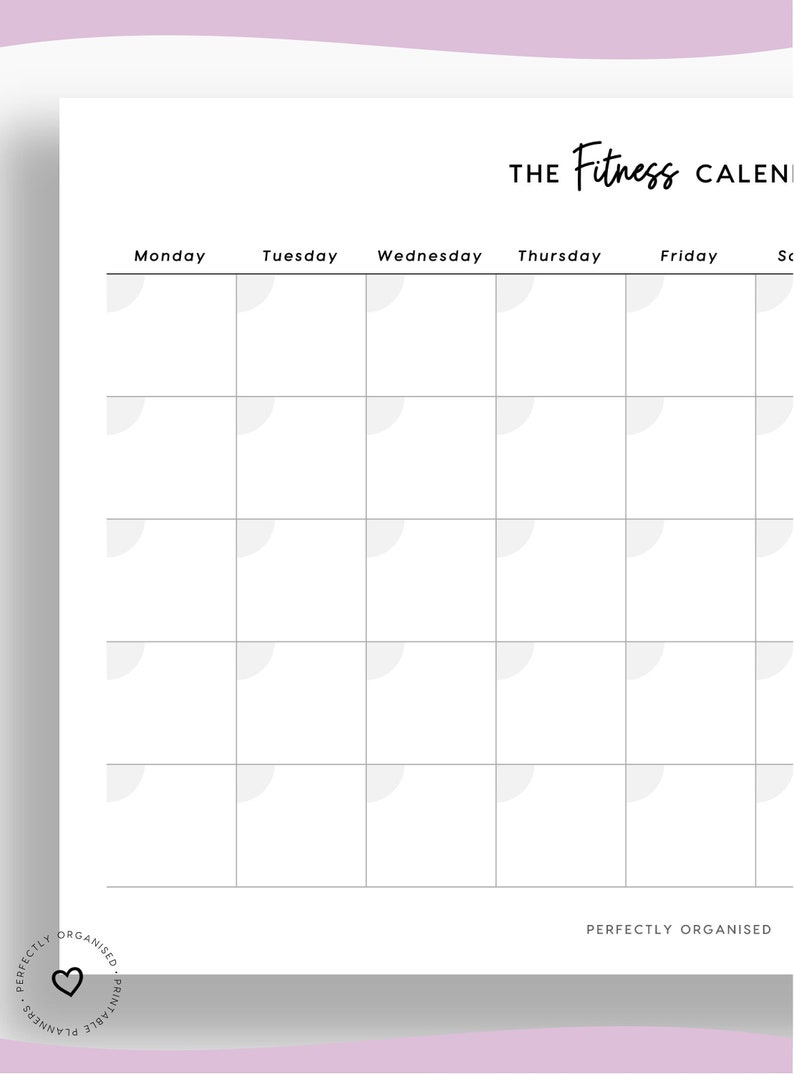 PRINTABLE Fitness Calendar Monthly Workout Calendar Monthly Etsy