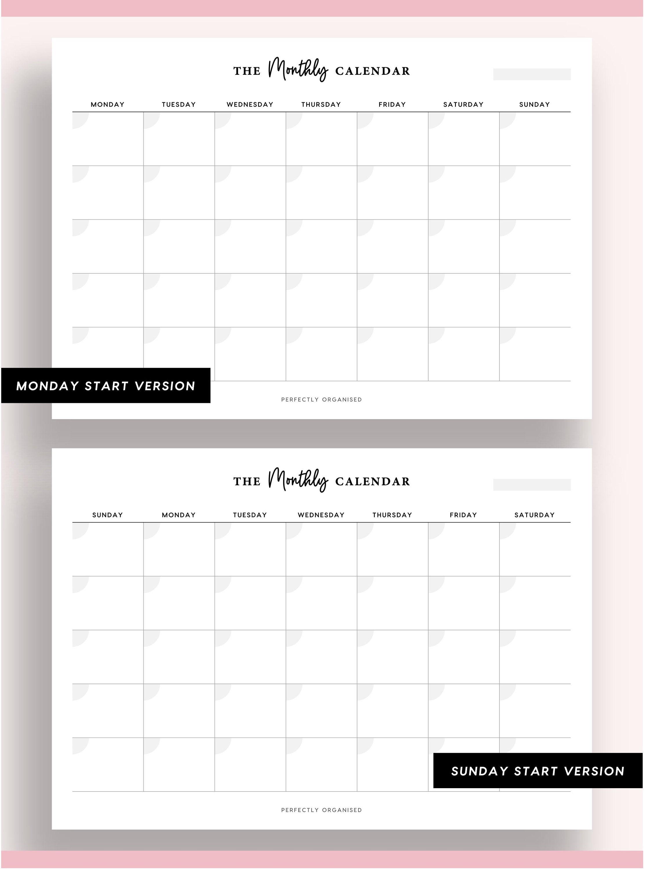 printable monthly calendar monthly undated calendar etsy