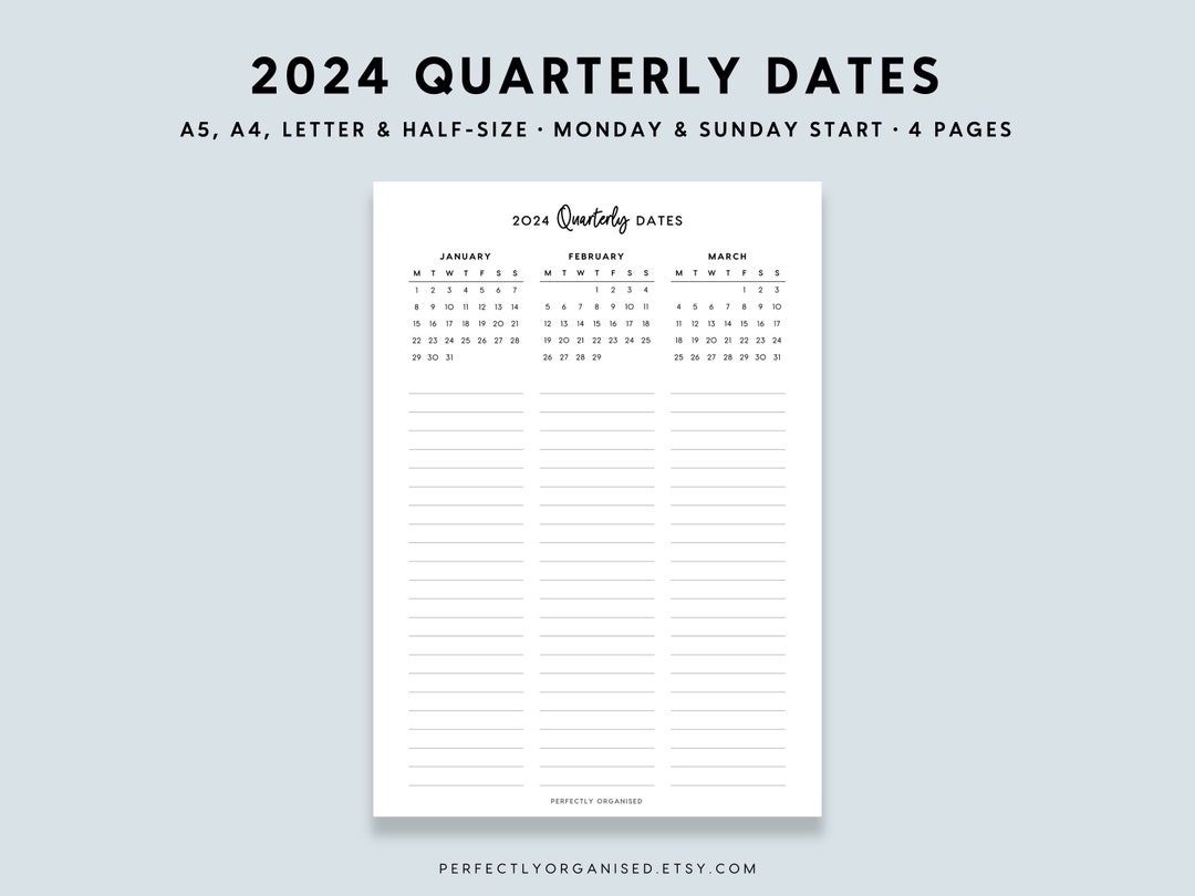 PRINTABLE 2024 Quarterly Dates 2024 3 Month Overview, 2024 Dates, 2024