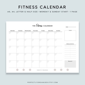 PRINTABLE Fitness Calendar Monthly Workout (Download Now) - Etsy