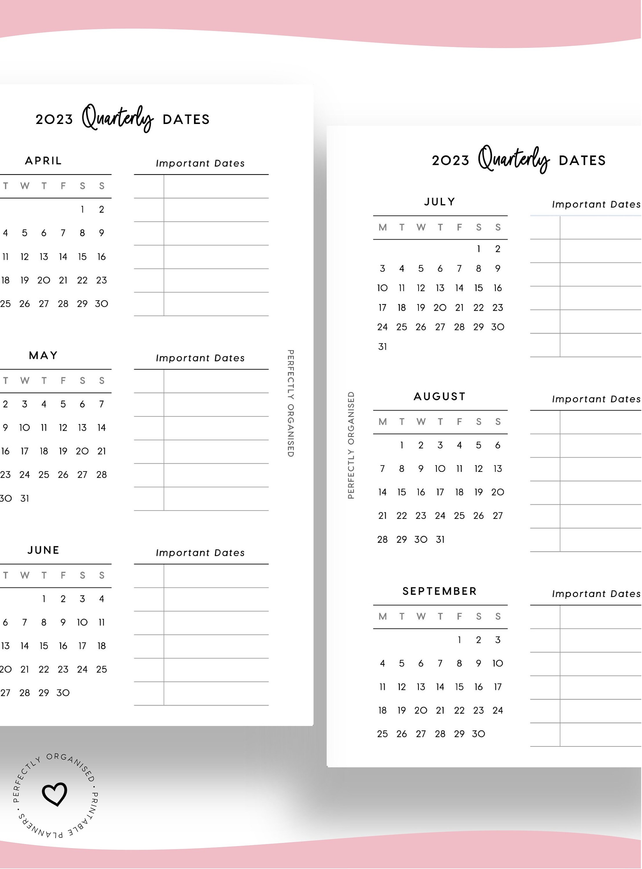PRINTABLE 2023 Quarterly Dates 2023 3 Month Overview 2023 Etsy Australia