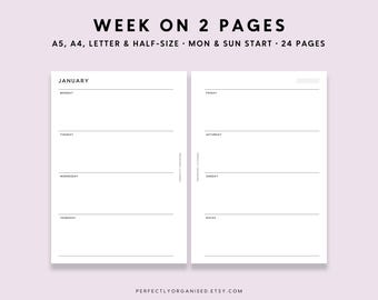 Week On 2 Pages Printable: Weekly Planner Pages (A5 A4 Letter PDF)