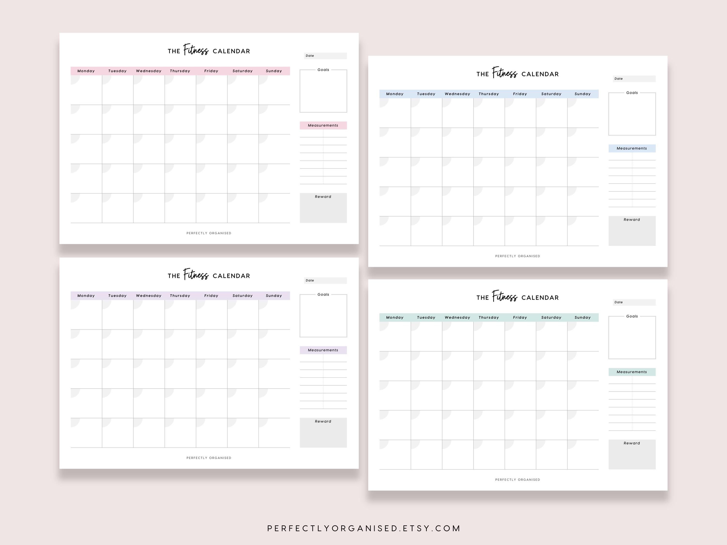 Fitness Calendar | Monthly Workout Calendar, Fitness Planner, Exercise ...