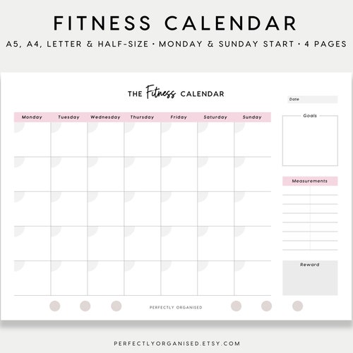 Printable Monthly Workout Calendar Undated Fitness Tracker - Etsy
