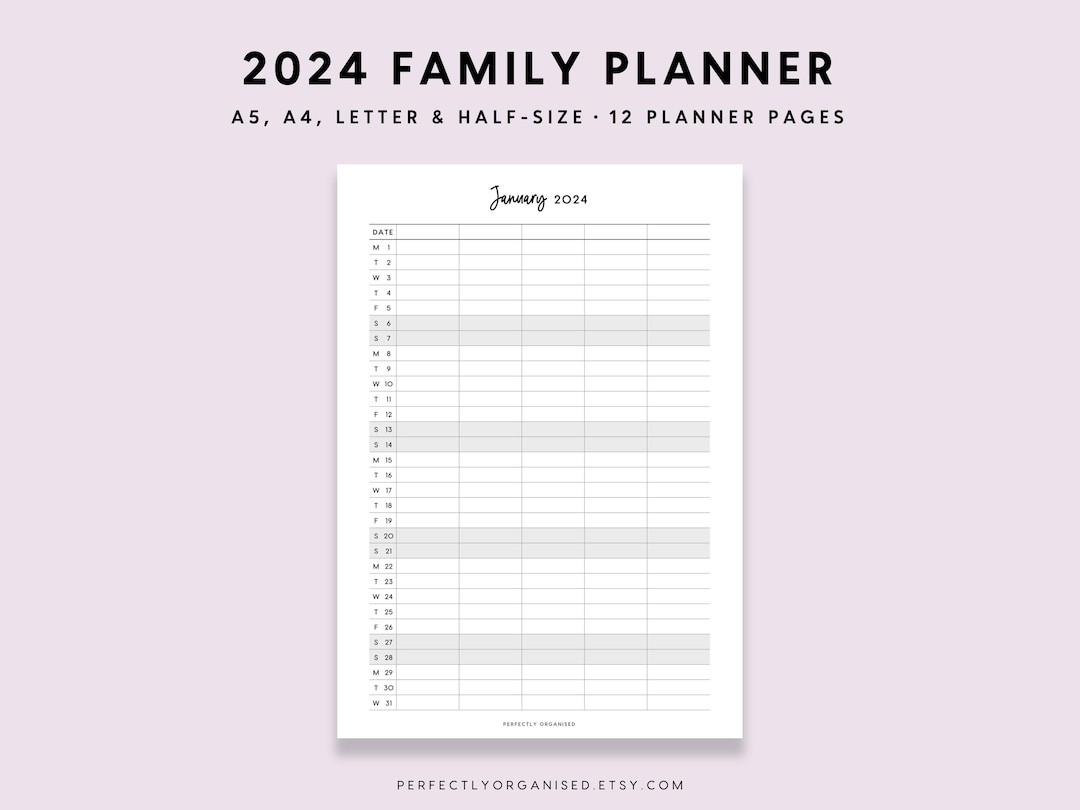 Familienkalender 2024 Vorlage – Jahreskalender 2024 Zum Ausdrucken