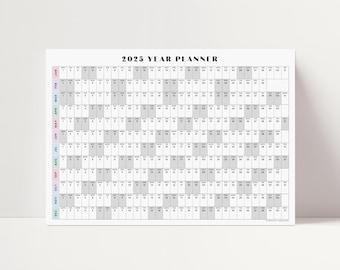 2025 Year Planner 2 | 2025 Large Wall Calendar, 2025 Year Calendar, 2025 Horizontal Calendar, Pastel, A1 A2 18x24 24x36 30x40 Size PRINTABLE
