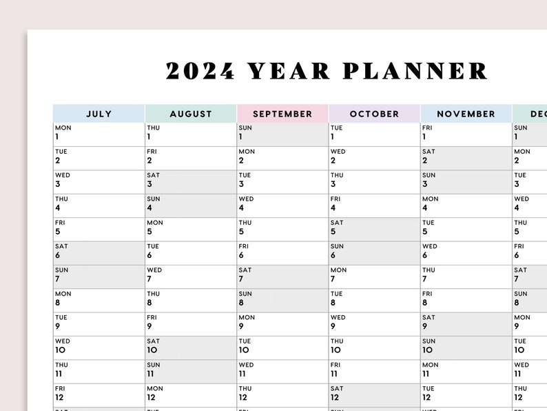 PRINTABLE 2024 Year Planner 2024 Large Wall Calendar, 2024 Year