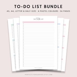 To-Do List Bundle | To do list, Task list, Everyday List, Daily To Do, Checklist, Pastel, A5 A4 Half-size Letter PRINTABLE