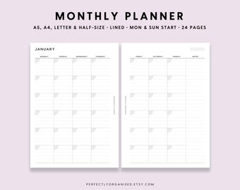Monthly Planner Printable: Lined Month On 2 Pages (A5 A4 Letter PDF)