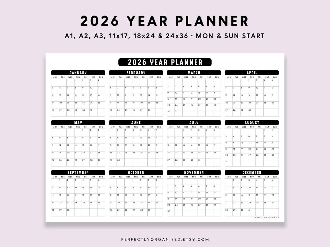 2026 Year Planner Printable: Large Wall Calendar (A1 A2 A3 11x17 18x24