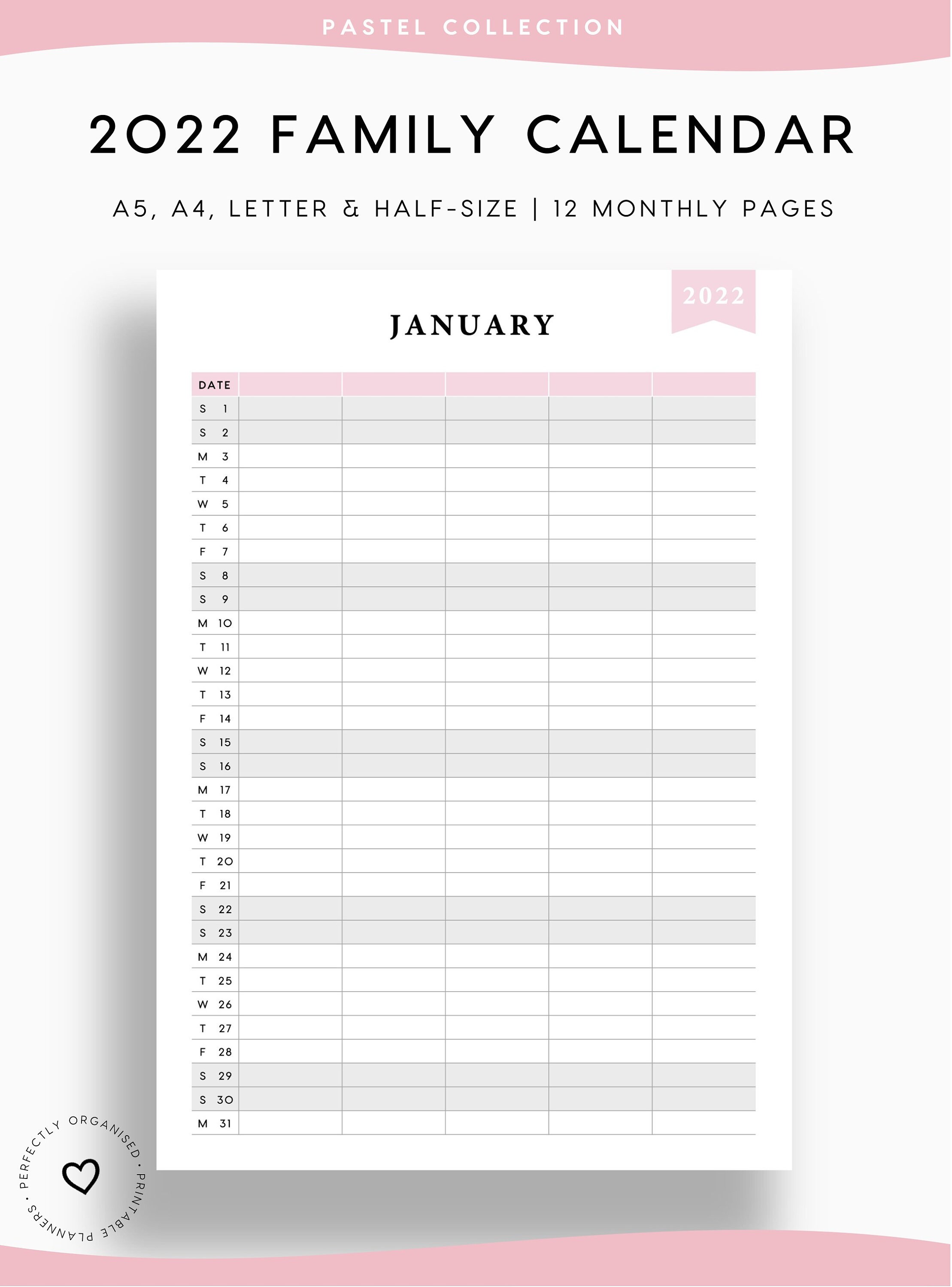 NEW PRINTABLE 2022 Family Wall Calendar 2022 Family Etsy